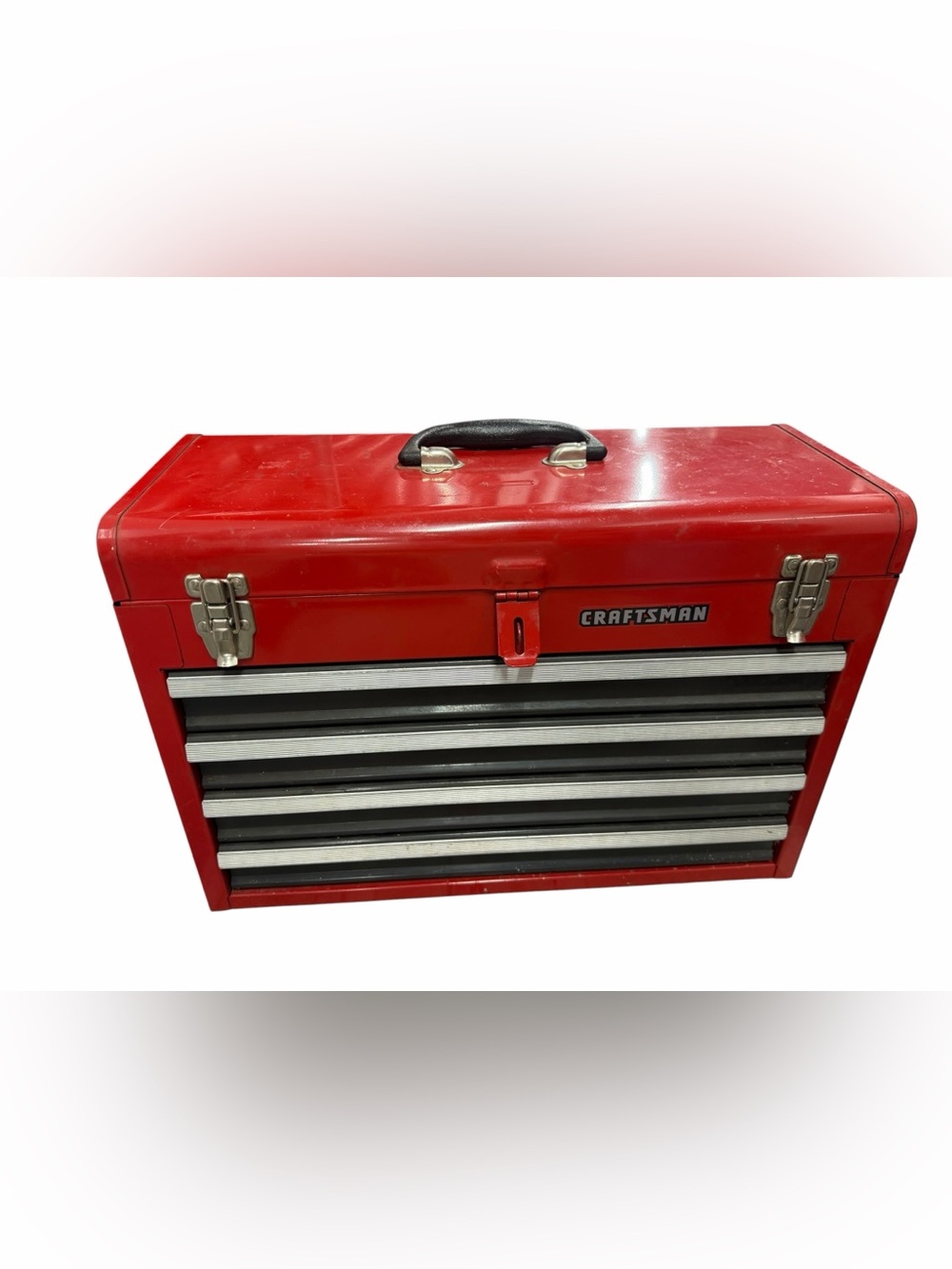 Vintage Craftsman 4 Drawer Portable Metal Tool Box Chest USA Red.